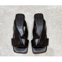 Classic Bottega Veneta Riva Flat Slides Sandal in Shiny Calfskin with Twisted Strap Fondant Brown 0604044