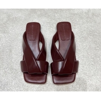Low Cost Bottega Veneta Riva Flat Slides Sandal in Shiny Calfskin with Twisted Strap Barolo Red 0604048