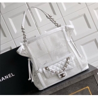 Famous Brand Chanel Medium Mesh & Patent Calfskin Shopping Bag CH052603 White 2025