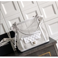Top Quality Chanel Small Mesh & Patent Calfskin Shopping Bag CH052603 White 2025