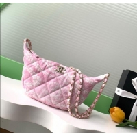Best Price Chanel Printed Denim Large Hobo Bag AS5431 Light Pink/White 2025