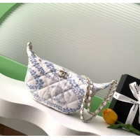 Top Design Chanel Printed Denim Large Hobo Bag AS5431 White/Blue 2025
