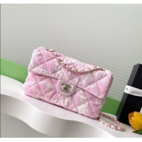 Best Price Chanel Printed Denim Flap Bag AS5454 Pink/White 2025