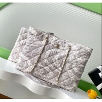 Big Discount Chanel Printed Denim Shopping Bag AS5429 Grey/White 2025