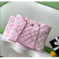 Low Cost Chanel Printed Denim Shopping Bag AS5429 Pink/White 2025