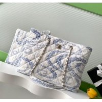 Unique Grade Chanel Printed Denim Shopping Bag AS5429 White/Blue 2025