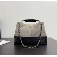 Top Grade Chanel Suede & Lambskin Small Shopping Bag AS5634 Grey/Black 2025