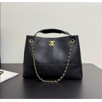 Best Price Chanel Calfskin Leather Small Shopping Bag AS5634 Black 2025