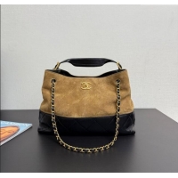 Famous Brand Chanel Suede & Lambskin Small Shopping Bag AS5634 Beige/Black 2025