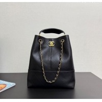Top Design Chanel Calfskin Leather Small Shopping Bag 99485 Black 2025