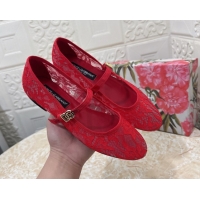 Best Grade Dolce & Gabbana Lace Ballet Flats Red DG042801