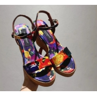 Perfect Dolce & Gabbana Printed Wedge Sandals 10cm Purple 0604135