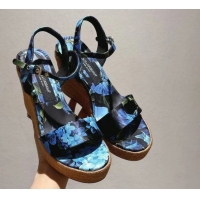 Low Price Dolce & Gabbana Printed Wedge Sandals 10cm Blue 0604136