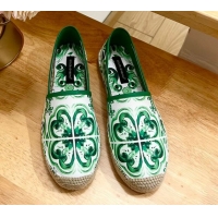 Shop Duplicate Dolce & Gabbana Majolica-print Canvas Espadrilles Flat Green 0604141