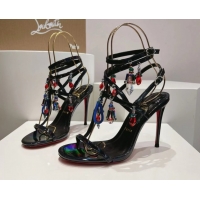 Popular Style Christian Louboutin Patent Leather Sandals 100MM Heel CL031718 Black