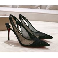Stylish Christian Louboutin Mesh Pump with Crystals 105MM CL031802 Black