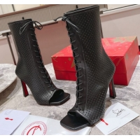 Good Looking Christian Louboutin Open Toe Ankle Boots 10cm in Perforated Leather Black 0604128