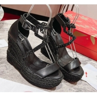 Low Price Christian Louboutin Malfadina Zeppa Wedge Sandals 12cm in Leather and Spikes Black 0604131