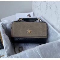 Top Grade Chanel Suede & Lambskin Large Flap Bag with Top Handle AS5637 Grey/Black 2025