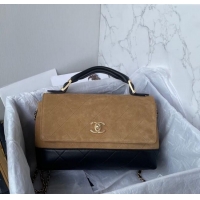 Top Quality Chanel Suede & Lambskin Large Flap Bag with Top Handle AS5637 Beige/Black 2025