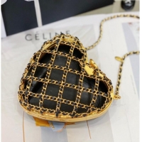 Unique Grade Chanel Chain & Lambskin Heart Mini Evening Bag AS4027 Black/Gold 2025