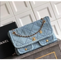 Top Grade Chanel Denim Flap Bag with Pockets CH070301 Light Blue 2025