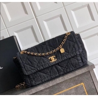 Unique Style Chanel Denim Flap Bag with Large Pocket CH070301 Black 2025