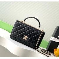 Discount Chanel Lambskin Wallet On Chain WOC with Strass and Top Band AP4323 Black 2025