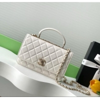 Good Looking Chanel Lambskin Wallet On Chain WOC with Strass and Top Band AP4323 White 2025