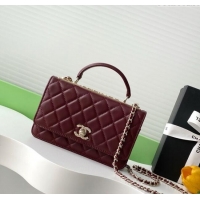 New Fashion Chanel Lambskin Wallet On Chain WOC with Strass and Top Band AP4323 Dark Burgundy 2025