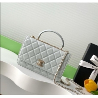Low Cost Chanel Lambskin Wallet On Chain WOC with Strass and Top Band AP4323 Light Grey 2025