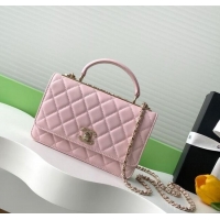 Top Grade Chanel Lambskin Wallet On Chain WOC with Strass and Top Band AP4323 Light Pink 2025
