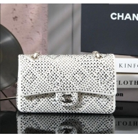 Top Grade Chanel Allover Strass & Fabric Classic Medium Flap Bag A01112 White 2025