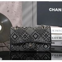Top Grade Chanel Allover Strass & Fabric Classic Medium Flap Bag A01112 Black 2025