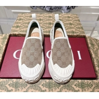 Pretty Style Gucci Chunky Platform Slip-on Sneakers in GG Canvas Beige 0609065