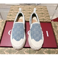 Best Grade Gucci Chunky Platform Slip-on Sneakers in GG Denim Blue 0609066