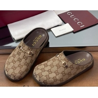 Best Product Gucci GG Canvas Mules with Horsebit Brown 0609069