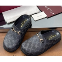 Top Design Gucci GG Canvas Mules with Horsebit Black/Grey 0609071