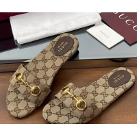 Grade Quality Gucci GG Canvas Flat Slides Sandal with Horsebit Brown 0609072