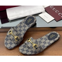 Buy Luxury Gucci GG Canvas Flat Slides Sandal with Horsebit Grey 0609077