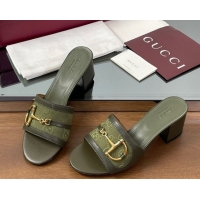Best Product Gucci Heel Slides Sandal 5.5cm in GG Canvas and Lambskin with Horsebit Green 0609085