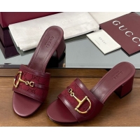 Unique Style Good Looking Gucci Heel Slides Sandal 5.5cm in GG Canvas and Lambskin with Horsebit Red 0609087
