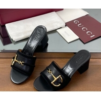 Stylish Gucci Heel Slides Sandal 5.5cm in Suede Trim and Lambskin with Horsebit Black 0609089
