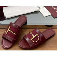 Most Popular Gucci Flat Slides Sandal in GG Canvas and Lambskin with Horsebit Red 0609096