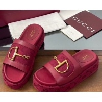Durable Gucci Platform Slides Sandal 5.5cm in GG Canvas and Lambskin with Horsebit Red 0609100