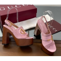 Perfect Gucci Platform Heel Sandals 13cm in Suede and Leather with Horsebit Pink 0609113