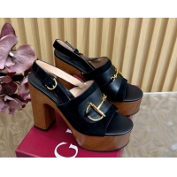 Duplicate Gucci Platform Heel Sandals 13cm in Suede and Leather with Horsebit Black 0609114