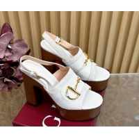 Buy Luxury Gucci Platform Heel Sandals 13cm in Suede and Leather with Horsebit White 0609115