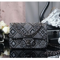 Famous Brand Chanel Allover Strass & Fabric Classic Mini Flap Bag A69900 Black 2025