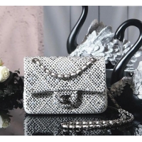 Top Quality Chanel Allover Strass & Fabric Classic Mini Flap Bag A69900 White 2025